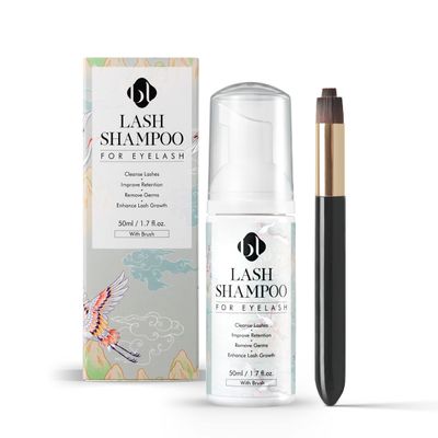 BL Lashes Eyelash Shampoo Brush, Eyelid Foaming Cleanser for Natural and Extension Lashes, Gentle Lash Bath and Makeup Remover for Salon and Home (50ml)