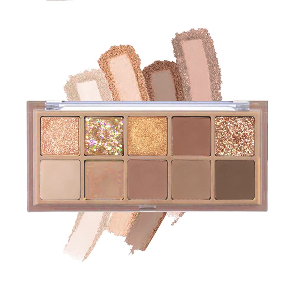 Aaiffey 10 Colors Eyeshadow Palette,Highly Pigmented Matte Shimmer Eye Makeup Palette Velvety Texture Nude Eye Shadow Brightener Glitter Eyeshadow,02#