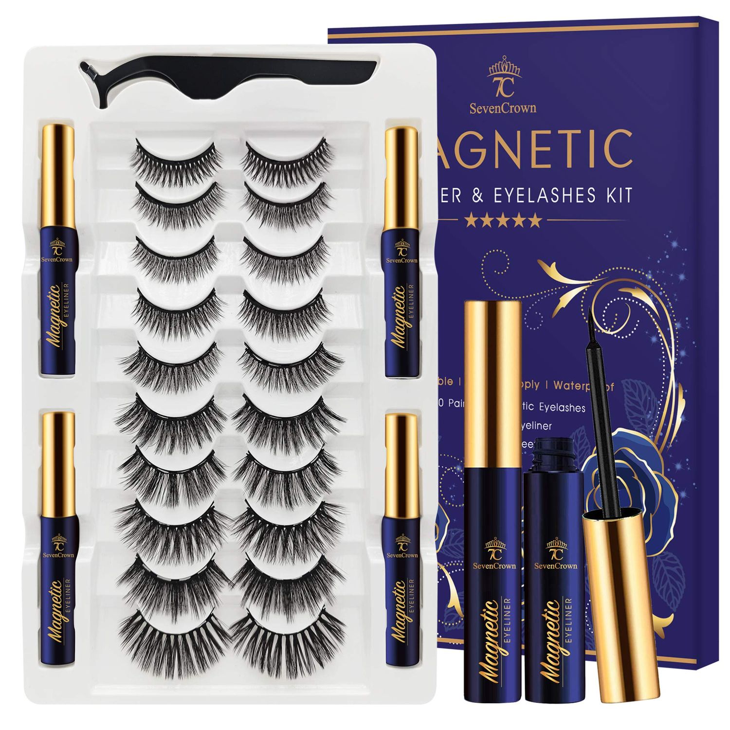 Magnetic Eyelashes with Eyeliner Kit, 4 Tubes Magnetic eyeliner Eyelashes Suit with Applicator,10 Style Reusable 3D 5D Magnetic Lashes for Women,Natural Look, Easy to Apply,All Day.