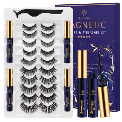 Magnetic Eyelashes with Eyeliner Kit, 4 Tubes Magnetic eyeliner Eyelashes Suit with Applicator,10 Style Reusable 3D 5D Magnetic Lashes for Women,Natural Look, Easy to Apply,All Day.