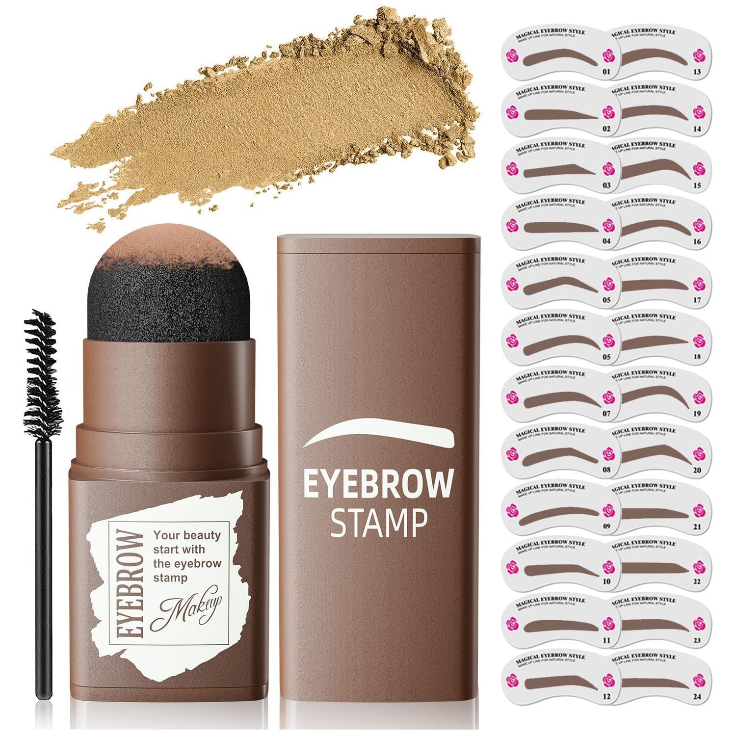 Eyebrow Stamp Stencil Kit - Eye Brow Stencil Kit for Beginners, Brow Stencil and Stamp Kit Long-lasting, Smudge-Proof &amp; Waterproof, 24 Reusable Eyebrow Shapes Stencils for Perfect Brow (Blonde)