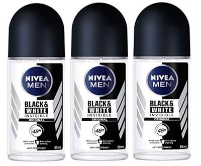 Nivea for Men Deodorant Roll On 1.69 Oz (Invisible B&amp;W Power) Pack of 3