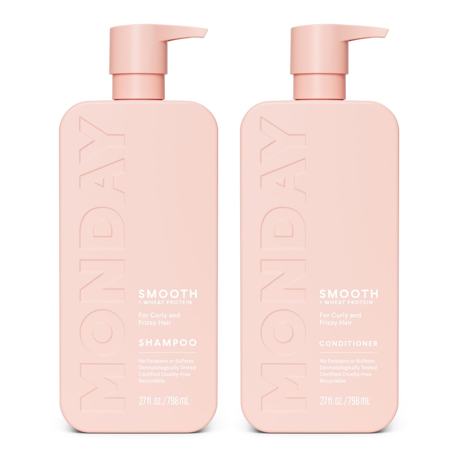 MONDAY HAIRCARE Smooth Shampoo  Conditioner Bathroom Set (2 Pack) 27oz Each for Frizzy, Coarse, and Curly Hair, Made from Coconut Oil, Shea Butter, &amp; Vitamin E, 100% Recyclable Bottles