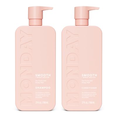 MONDAY HAIRCARE Smooth Shampoo  Conditioner Bathroom Set (2 Pack) 27oz Each for Frizzy, Coarse, and Curly Hair, Made from Coconut Oil, Shea Butter, &amp; Vitamin E, 100% Recyclable Bottles