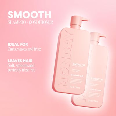MONDAY HAIRCARE Smooth Shampoo  Conditioner Bathroom Set (2 Pack) 27oz Each for Frizzy, Coarse, and Curly Hair, Made from Coconut Oil, Shea Butter, &amp; Vitamin E, 100% Recyclable Bottles