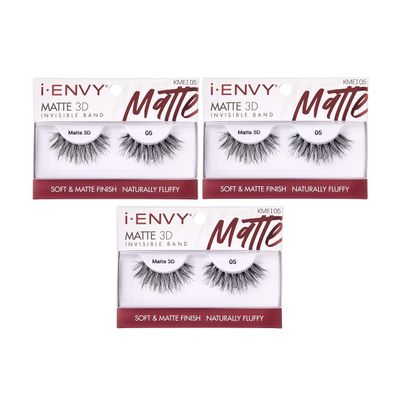 i-Envy 3 Pairs False Eyelashes Matte 3D Collection, Invisible Band, Soft &amp; Matte Finish