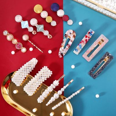 28 PCS Hingwah Pearls and Acrylic Resin Hair Clips, Handmade Hair Barrettes, Marble Alligator bobby pins, Glitter Crystal Geometric Hairpin, Elegant Gold Hair Accessories, Gifts for Women Girls