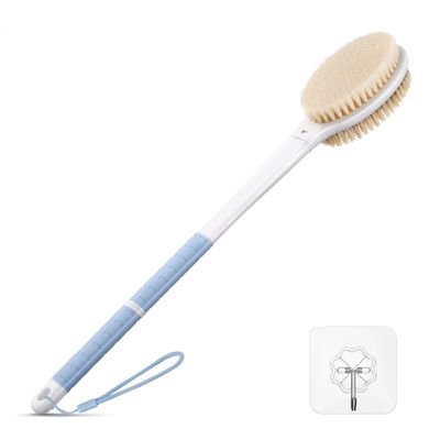 Back Scrubber Body Shower Brush Anti Slip Long Handle Bath Brush with Stiff and Soft Bristles - Showering Exfoliator for Women, Men, Elderly (Blue)