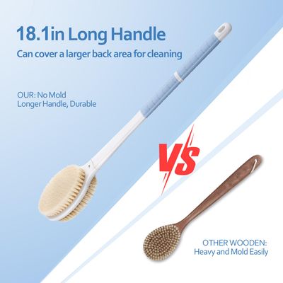 Back Scrubber Body Shower Brush Anti Slip Long Handle Bath Brush with Stiff and Soft Bristles - Showering Exfoliator for Women, Men, Elderly (Blue)
