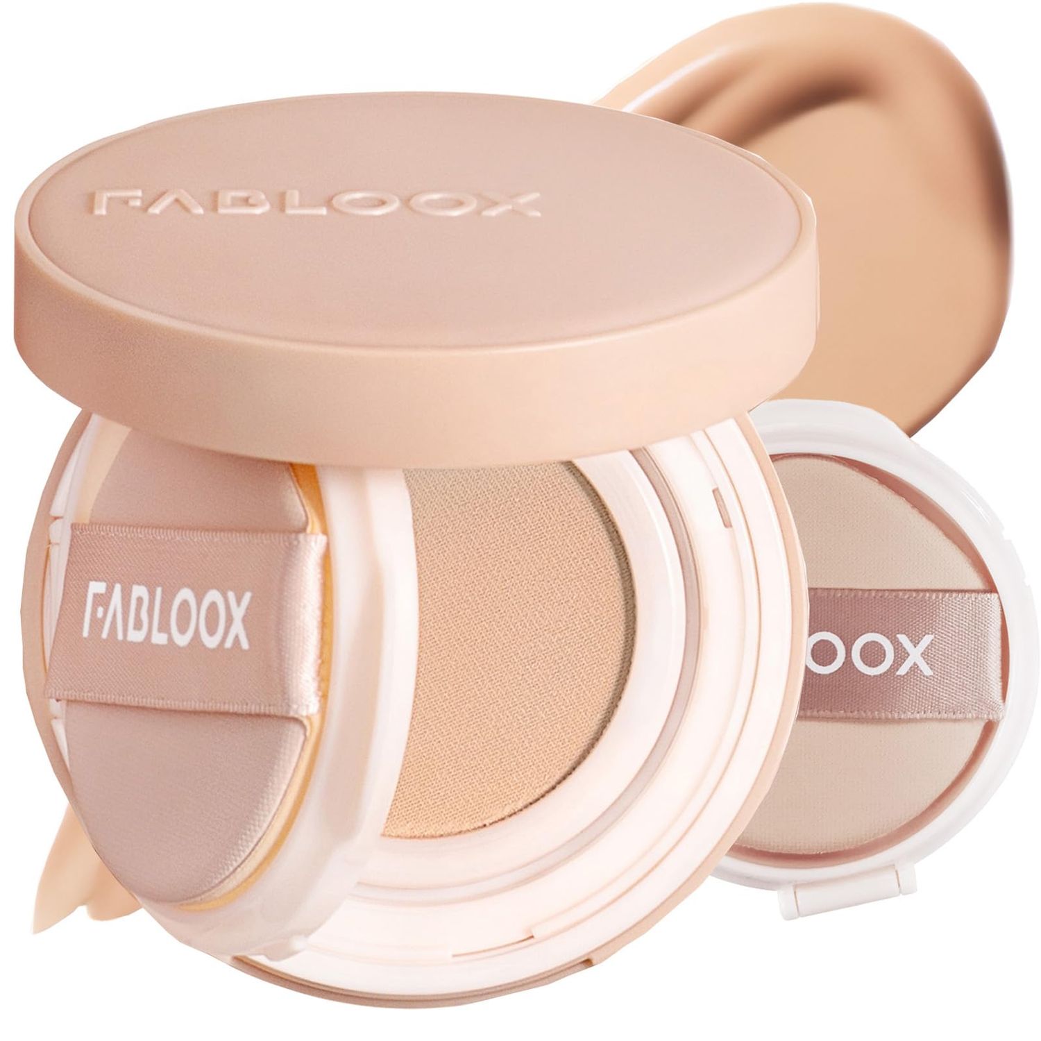 FABLOOX Long-Lasting Cushion Foundation, Natural Cover Foundation Makeup, Breathable and Lightweight Makeup Cushion Foundation, for Light Medium Skin, Yellow Undertone, 0.45 Fl Oz x 2