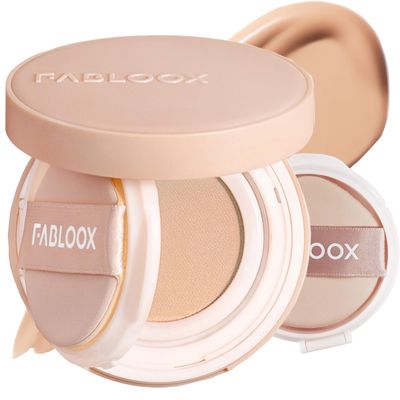 FABLOOX Long-Lasting Cushion Foundation, Natural Cover Foundation Makeup, Breathable and Lightweight Makeup Cushion Foundation, for Light Medium Skin, Yellow Undertone, 0.45 Fl Oz x 2