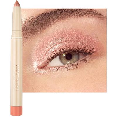 Qeetvia Peach Pink Eyeshadow Makeup, Waterproof Hypoallergenic Long Lasting Eye Liner, Highlighter Matte Cream Eye Shadow Stick, Glitter Primer Palette Shimmer Eyeliner Pen