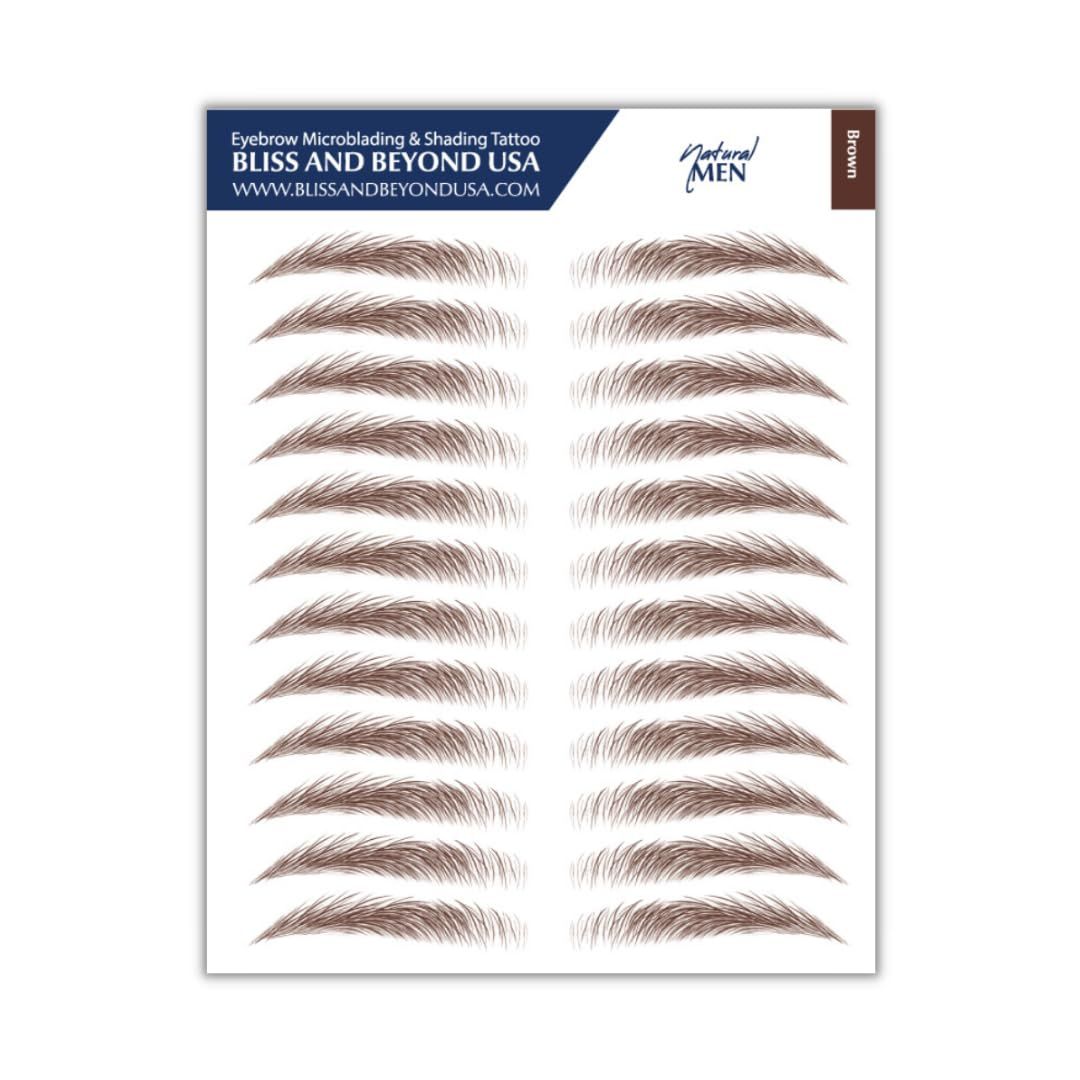 Bliss and Beyond USA | Men Waterproof Eyebrow Tattoo Stickers. A real hair stroke look. Hair replacement without surgery. Solution for hair loss. Bushy Tinted eyebrow tattoos. (MEN) (Large, Brown)
