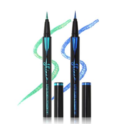 Erinde Metallic Glitter Eyeliner Liquid Liner, Sparkle Diamond Shimmer Liquid Eyeliner Eye Makeup Pencil, High Pigmented, Long-Lasting, Waterproof Smudge-proof Glittering Eyeliner Pen, Green &amp; Blue