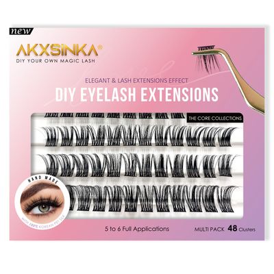 AKXSINKA Cluster Lashes, C Curl DIY Lash Extensions, Weightless Thinnest Lash Bands Multipack of 48 Wispy at home Cluster Eyelash Extensions