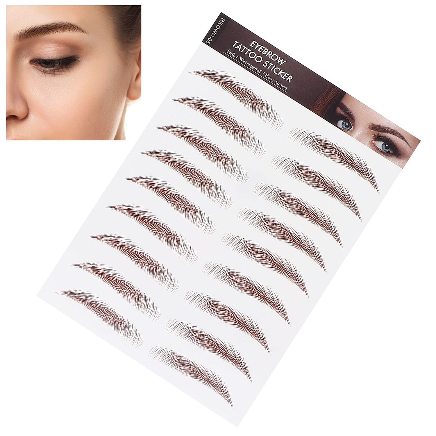 and Lifelike Eyebrow Sticker, Professional Eyebrow Sticker, Women Eyebrow Transfer Sticker for One-time Use(BROWN-05)