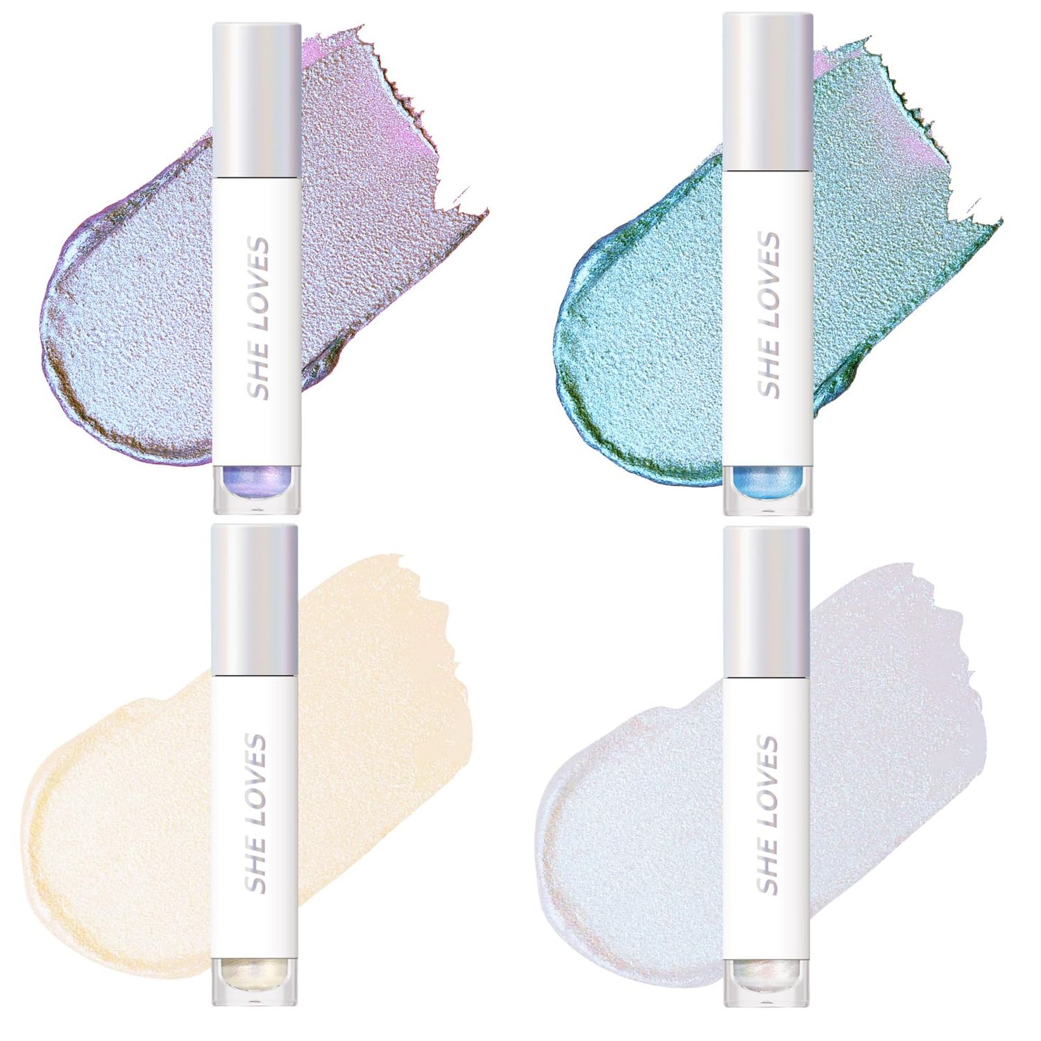 EnMart 4 Pcs Liquid Shimmer Eyeshadow, Pearlescent Eyeliner Liquid Eye Makeup, Liquid Glitter Powder, Metallic Gloss Sparkling Eye Shadow Pen, Lying Silkworm Pencil Eye Brightening Flash Cosmetics