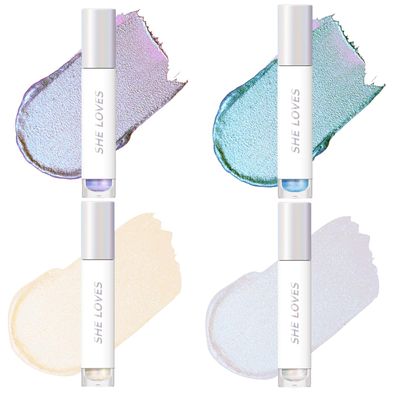 EnMart 4 Pcs Liquid Shimmer Eyeshadow, Pearlescent Eyeliner Liquid Eye Makeup, Liquid Glitter Powder, Metallic Gloss Sparkling Eye Shadow Pen, Lying Silkworm Pencil Eye Brightening Flash Cosmetics