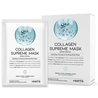 #OOTD Collagen Hydrating Sheet Masks for Face Korean Anti Aging Mask Sheet for Dry Skin &amp; Sensitive Skin, EVE Vegan, Not Tested on Animals, No Parabens, No Sulfates, Hyaluronic Acid, Witch Hazel 10EA