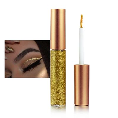 Rosarden Glitter Eyeliner Liquid, Gold Glitter Eyeliner, Long-lasting Waterproof Quick-Drying Metallic Shimmer Glitter Liner, Ultra-Fine Tip Sparkle Eyeliner for Multi Dimensional Eye Makeup