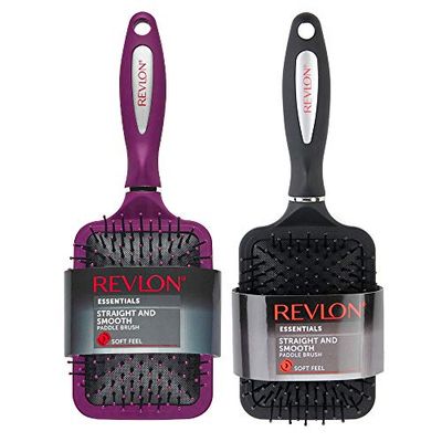 Revlon Straight &amp; Smooth Soft Touch Paddle Hair Brush Set, Black  Berry