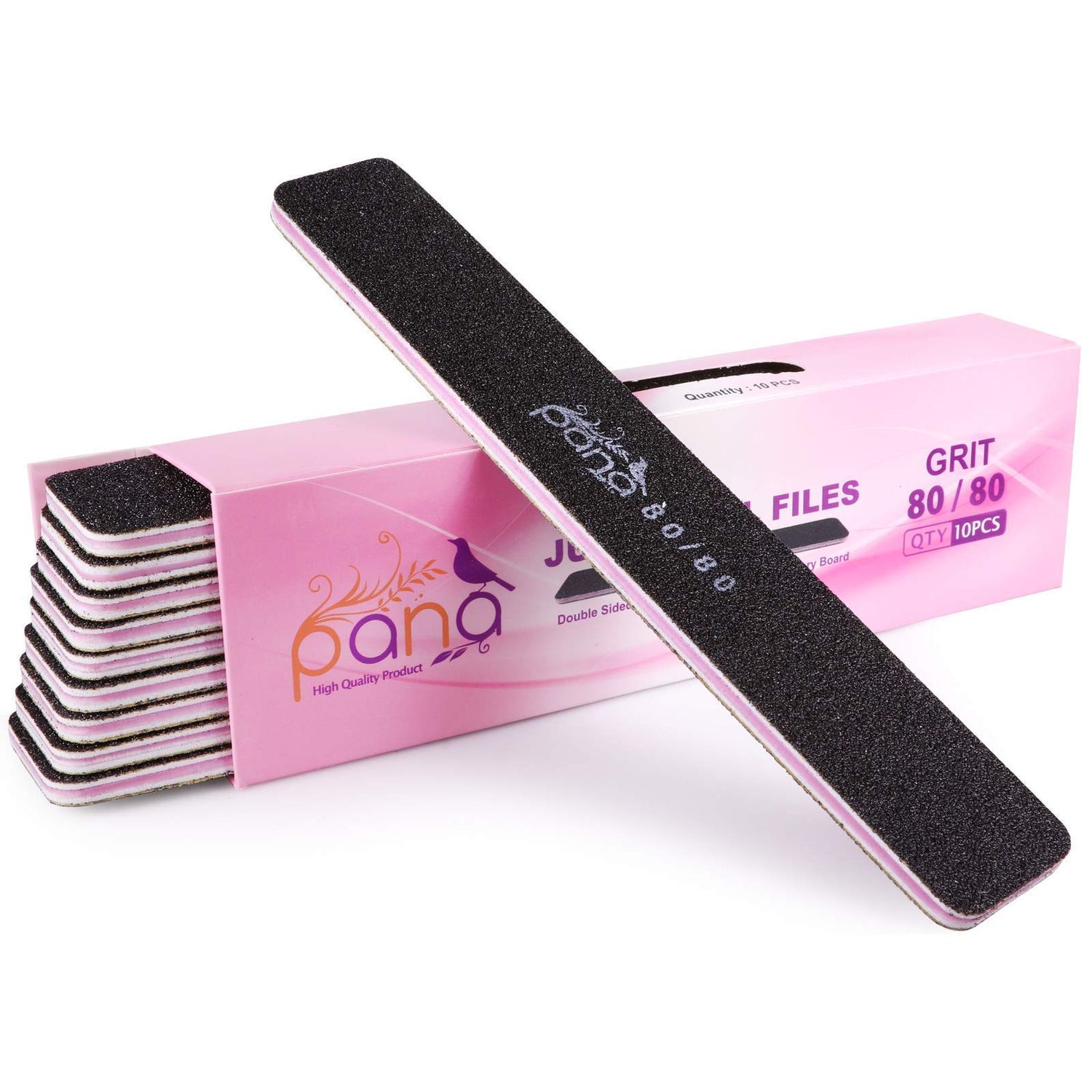 10pcs - PANA Jumbo Double-Sided Emery Nail File for Manicure, Pedicure, Natural, and Acrylic Nails - Black (Grit 8080)