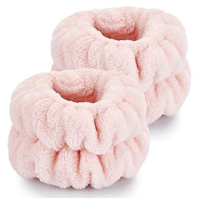 2 Pcs Wrist Bands for Washing Face-Dorbetar, Microfiber Wrist Towels for Washing Face, Spa Wristbands for Washing Face, Face Wash Wristbands, Arm Bands for Washing Face for Woman ChildrenPale Pink
