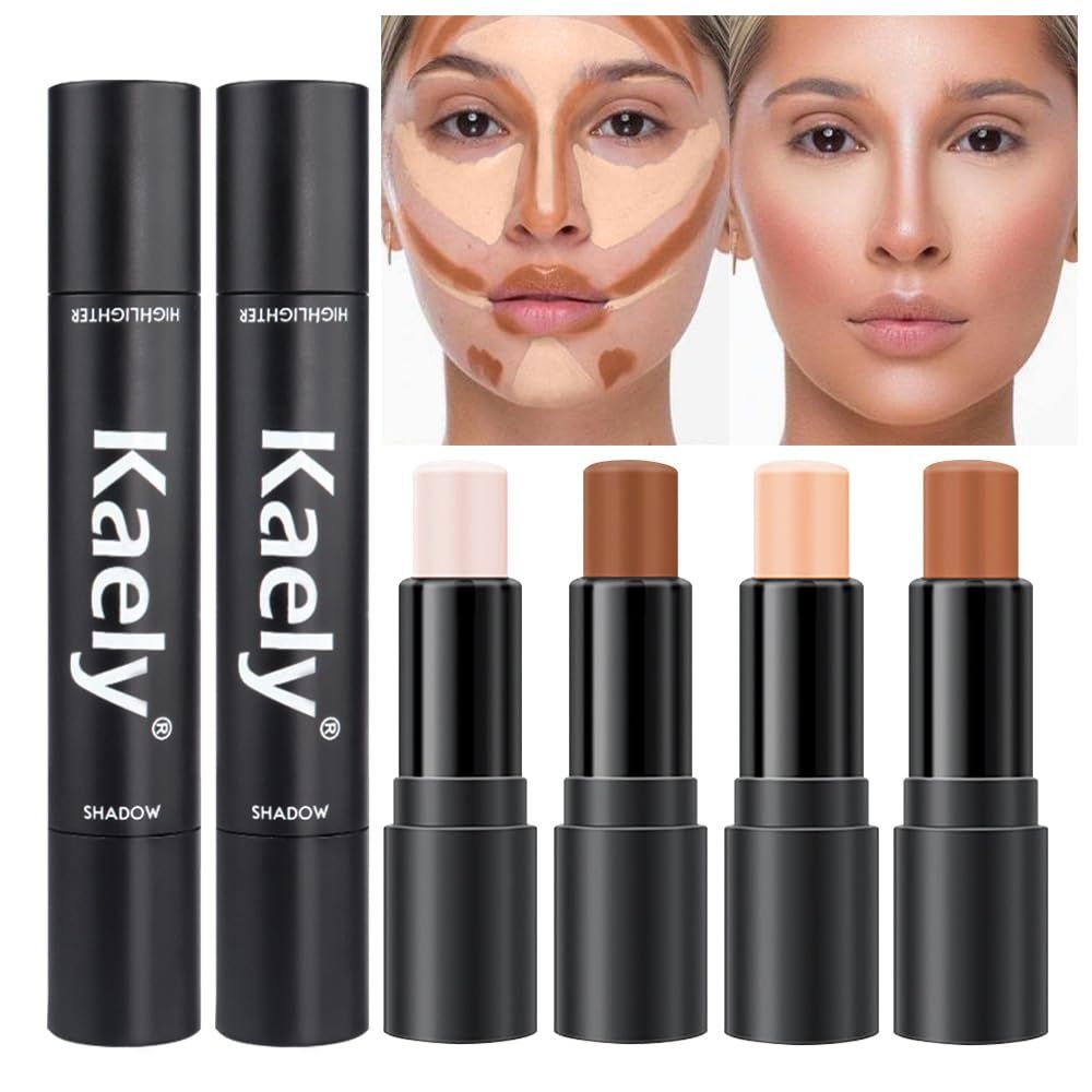 Kaely 4 Color Highlighter Contour Stick,Cream Contour Palette Kit for Beginners,Bronzer Contouring Sticks,contorno maquillaje para mujer en oferta,Concealer Stick Primer Face Makeup Brightener,0102