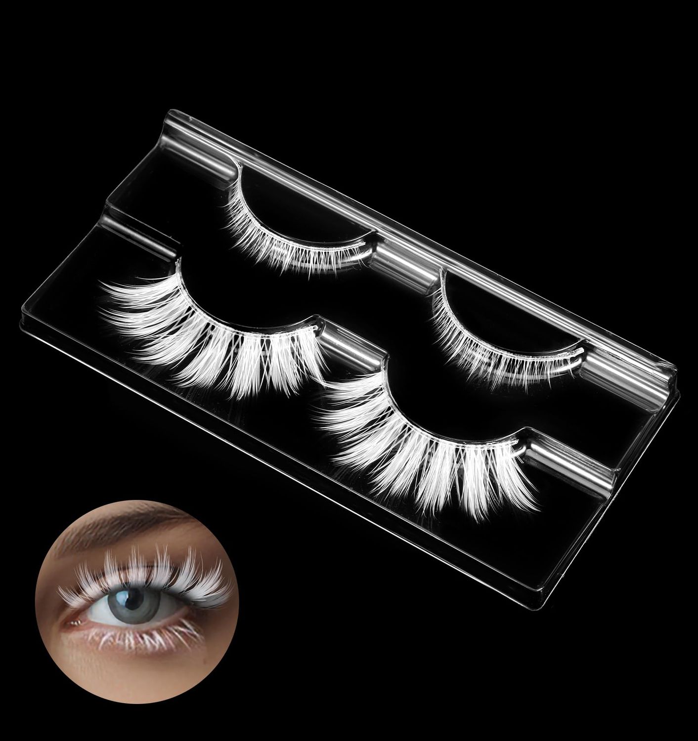 White Eyelashes, Christmas White False Eyelashes White Fake Eyelashes, White Anime Eyelashes, Cosplay Manga Lashes Japanese Style Makeup, Lashes Extensions Tools for Christmas Party Stage