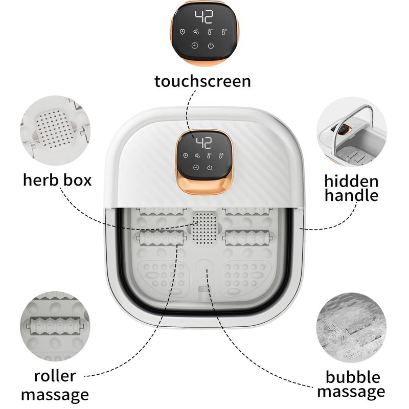 Collapsible Foot Spa with Heat, Touchscreen, Foldable Foot Bath Massager with Temperature Control, Foot Massage Rollers, Pedicure Foot Spa for Home, Office, Relaxation, Christmas gift for Men &amp; Women