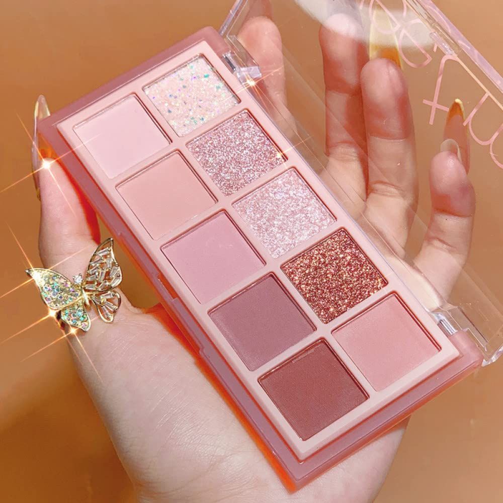 Go Ho 10 Colors Eyeshadow Palette,Matte&amp;Glitter&amp;Shimmer Eyeshadow Makeup,Pink Eye Black Pink Eyeshadow Shades,Naturing-Looking,High Pigment Waterproof Eye Shadow Palette Makeup,03