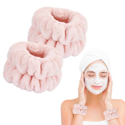 2 Pcs Wrist Bands for Washing Face-Dorbetar, Microfiber Wrist Towels for Washing Face, Spa Wristbands for Washing Face, Face Wash Wristbands, Arm Bands for Washing Face for Woman ChildrenPale Pink
