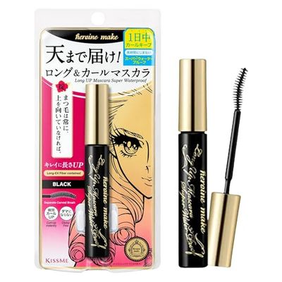 HEROINE MAKE by KISSME Long &amp; Curl Up Waterproof Mascara Black, Lengthening &amp; Volume Fiber Tubing Mascara Makeup, WP 01