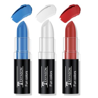 FREEORR 3 Colors Blue White Red Face Body Paint Stick, Blue White Red Flag Color Face Paint for BaseballFootballHalloween Accessories VampireJokerClown Makeup Cream Face&amp; Body Paint Easy to Blend
