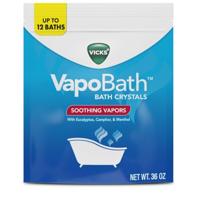 Vicks VapoBath, Bath Salts, Bath Bomb, Non-Medicated Bath Crystals, Comforting Vicks Vapors, Vapor Bath, Aromatherapy with Eucalyptus and Menthol Scent, Contains Essential Oils, 36 OZ