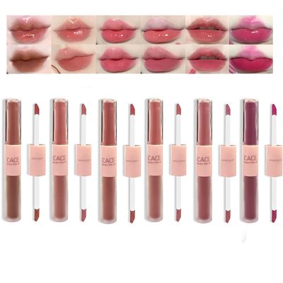 Domality 6 Colors 2 in 1 Double-end Lip Gloss Set, 6pcs Matte Velvet &amp; Mirror Finish Liquid Lipstick, Long Lasting Waterproof Glossy Lip Glaze, Plumping Hydrating Fuller Lip Makeup Kit