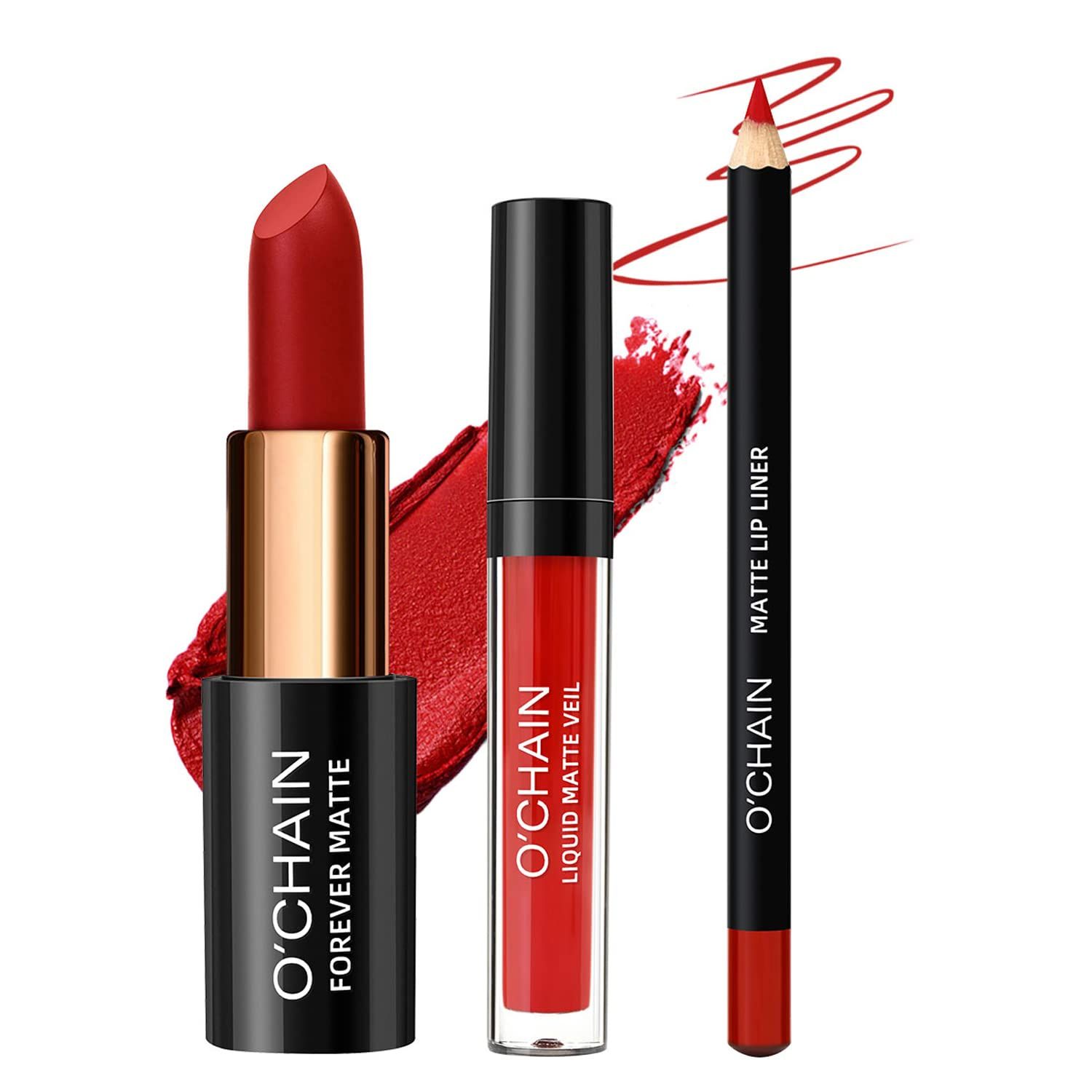 BAISEN DIARY Matte Lipstick &amp; Matte Liquid Lipstick &amp; Lip Liner Makeup Set, All in One Lips Makeup Kits Long-Lasting Wear Non-Stick Cup Not Fade Waterproof Lip Make Up Gift Set (04)
