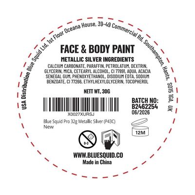 Blue Squid PRO Face Paint - Professional Water Based Single Cake Facepaint & Body Paints - SFX Makeup, Kids Adults Face Painting for Costume, Halloween, Cosplay - Metallic Silver 30g 1oz