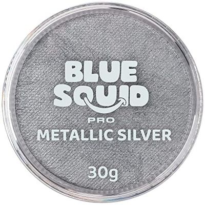 Blue Squid PRO Face Paint - Professional Water Based Single Cake Facepaint &amp; Body Paints - SFX Makeup, Kids Adults Face Painting for Costume, Halloween, Cosplay - Metallic Silver 30g  1oz