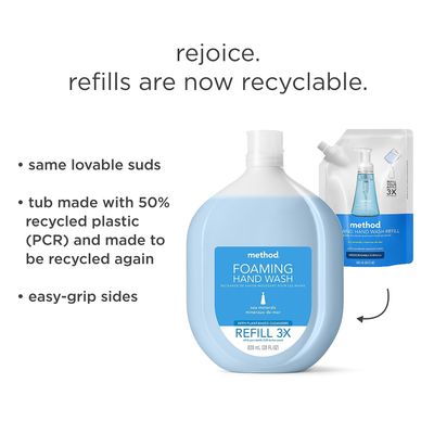 Method Foaming Hand Soap Refill, Sea Minerals, Recyclable Bottle, Biodegradable Formula, 28 oz, (Pack of 1)