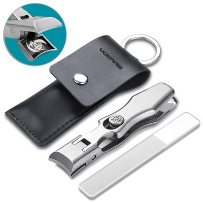 VOGARB Nail Clippers for Men Thick Nails Large Wide Jaw Opening Toenails Clippers for Seniors Long Handle Heavy Duty Portable Ultra Sharp Fingernail Clipper with Catcher for Adult Women (Silver)