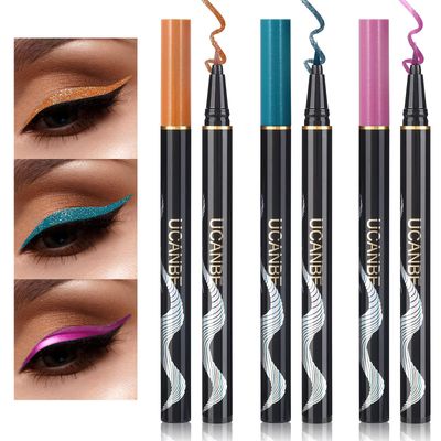 UCANBE 3 Color Metallic Waterproof Liquid Eyeliner Set - Chrome Green, Light Purple, Gold Orange for Eye Makeup, Pigmented All Day &amp; Smudgeproof Eye Liner Makeup Gift Kit for Women