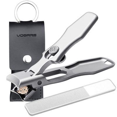 VOGARB Nail Clippers for Men Thick Nails Large Wide Jaw Opening Toenails Clippers for Seniors Long Handle Heavy Duty Portable Ultra Sharp Fingernail Clipper with Catcher for Adult Women (Silver)