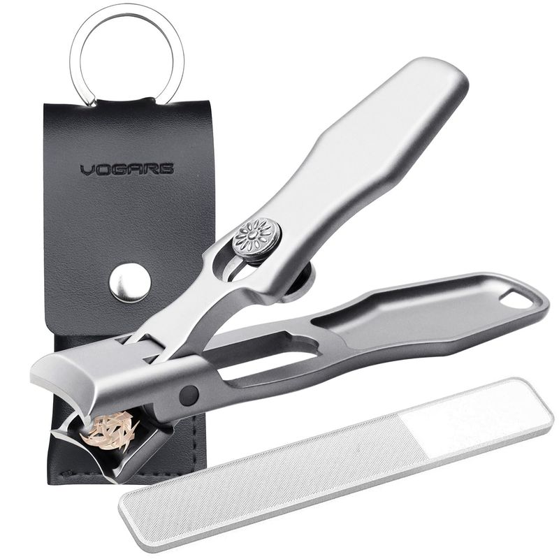 VOGARB Nail Clippers for Men Thick Nails Large Wide Jaw Opening Toenails Clippers for Seniors Long Handle Heavy Duty Portable Ultra Sharp Fingernail Clipper with Catcher for Adult Women (Silver)