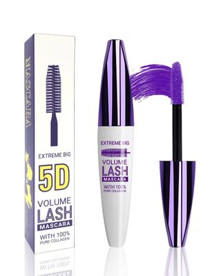 5D Purple Mascara Volume and Length -1Pcs Waterproof Smudge-Proof Color tubing Mascara for Eyelashes, Volumizing Curling Defining Eye Lashes, Longwear Fiber Colored Mascara for Women Eye Makeup