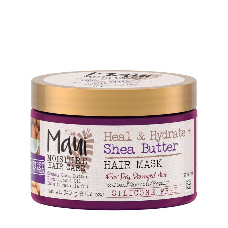 Maui Moisture Heal &amp; Hydrate  Shea Butter Hair Mask &amp; Leave-In Conditioner Treatment to Deeply Nourish Curls &amp; Help Repair Split Ends, Vegan, Silicone, Paraben &amp; Sulfate-Free, 12 Ounce