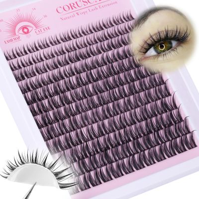 Wispy Eyelash Clusters Wet Look Lash Clusters Natural Lash Extension 8-16mm DIY Cluster Eyelash Extensions 144pcs Individual Lashes Fairy Handmade Cluster Lashes with Spikes Thin Band