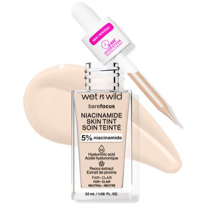 wet n wild Bare Focus Skin Tint, 5% Niacinamide Enriched, Buildable Sheer Lightweight Coverage, Natural Radiant Finish, Hyaluronic &amp; Vitamin Hydration Boost, Cruelty-Free &amp; Vegan - Fair