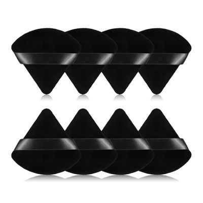8Pcs of Triangular Powder Puff Makeup Sponges, Made of Super-soft Velvet, Designed for Contouring, Eye, and Corner, Beauty Blender Foundation Mixing Container.(Black)