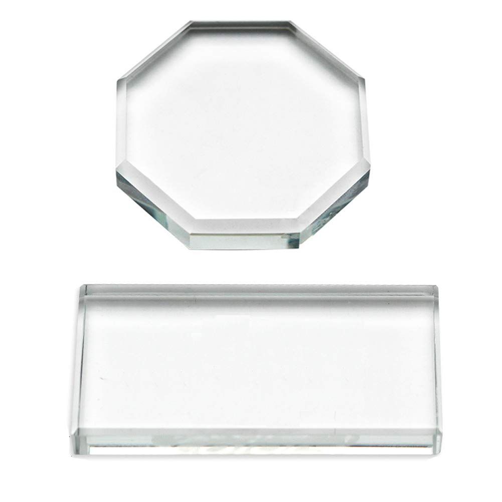 2Pcs Professional Eyelash Extension Adhesive Glue Pallet Crystal Glass Eye Lash Base Pad Tray Stand Holder for Fake Eyelashes Extension Makeup Cosmetic Nail Palette Tool, Octagon and Rectangle